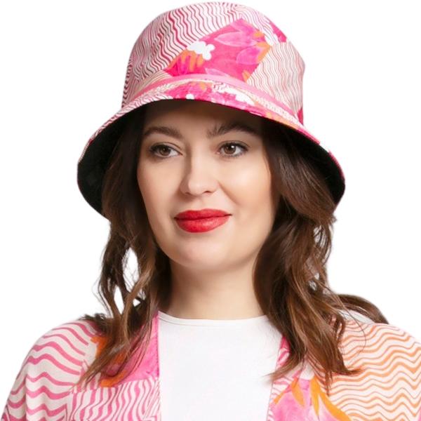 2489 - Summer Hats 314 - Pink Abstract<br>
Reversible Bucket Hat - One Size Fits Most