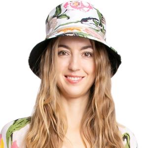 2489 - Summer Hats 315 - Beige Floral<br>
Reversible Bucket Hat - One Size Fits Most