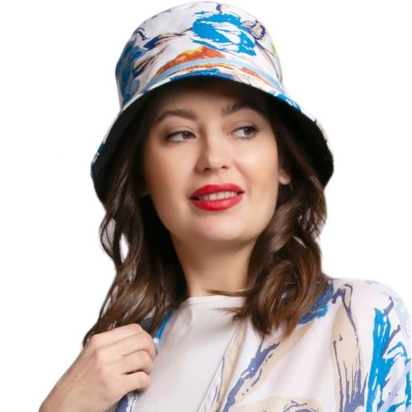 wholesale 2489 - Summer Hats 315 - Blue Floral<br>
Reversible Bucket Hat - One Size Fits Most