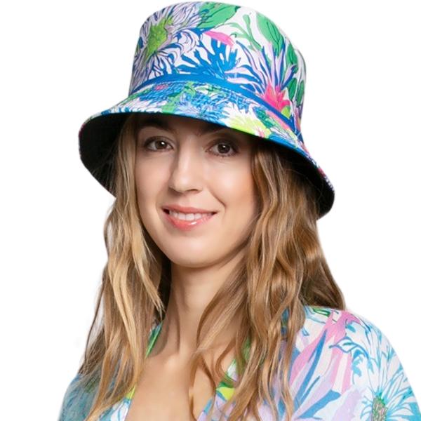 2489 - Summer Hats 310 - Blue Floral<br>
Reversible Bucket Hat - One Size Fits Most