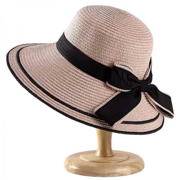 wholesale 2489 - Summer Hats LC4 - Pink<br>
Raffia with Ribbon  - One Size Fits Most