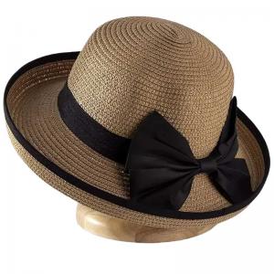 Wholesale 2489 - Summer Hats LC5 - Camel<br>
Raffia with Ribbon  - One Size Fits Most