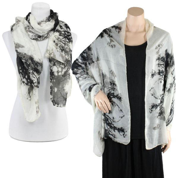 Cotton Feel Shawls  Earthy Tie Dye Design 3306 - White - 