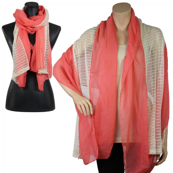 Cotton Feel Shawls  Lace w/ Solid Border 4135 - Coral - 