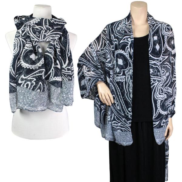 Cotton Feel Shawls  Abstract Paisley Design 4345 - Black - 