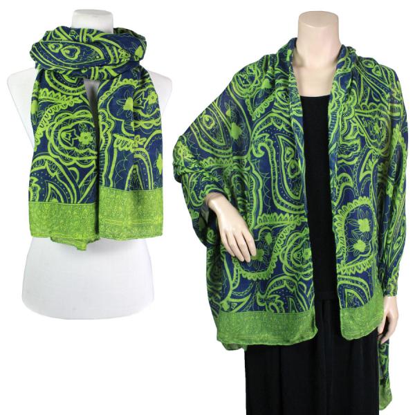 Cotton Feel Shawls  Abstract Paisley Design 4345 - Green - 