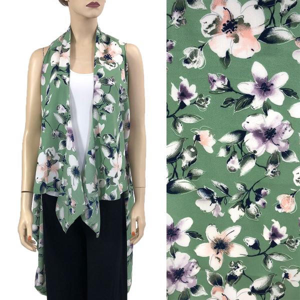 2502 Crepe Vests (Style 2) SV1315 Flower Print Green - Crepe Vests (Style 2) - 