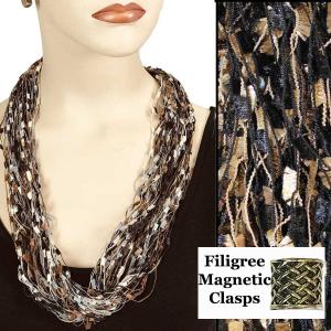 2503 - Magnetic Confetti Thread Necklace Black-Gold w/ Filigree Magnet  - 