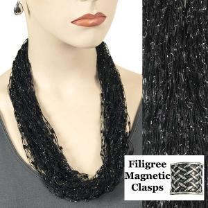 2503 - Magnetic Confetti Thread Necklace Black w/ Sparkle w/ Filigree Magnet - 