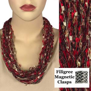 2503 - Magnetic Confetti Thread Necklace Red-Champagne w/ Burgundy w/ Filigree Magnet  - 