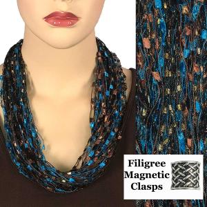 2503 - Magnetic Confetti Thread Necklace Turquoise-Brown w/ Filigree Magnet - 