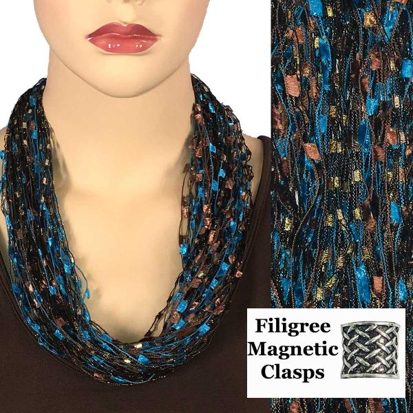 Wholesale 2503 - Magnetic Confetti Thread Necklace Turquoise-Brown w/ Filigree Magnet - 