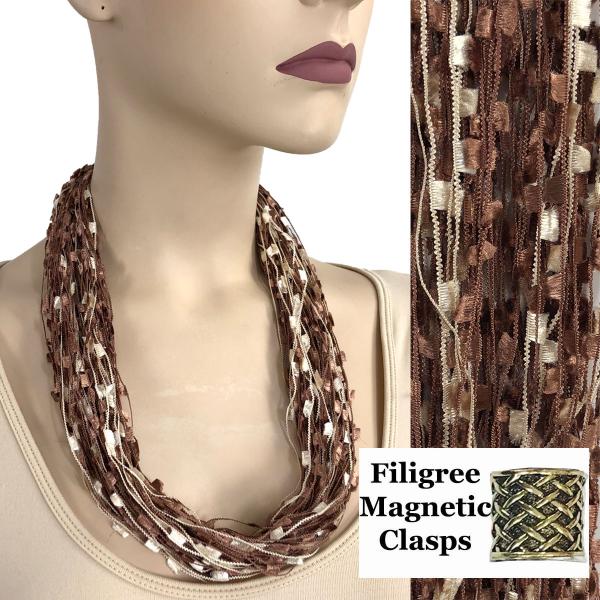 wholesale 2503 - Magnetic Confetti Thread Necklace Chocolate-Light Gold w/ Filigree Magnet - 