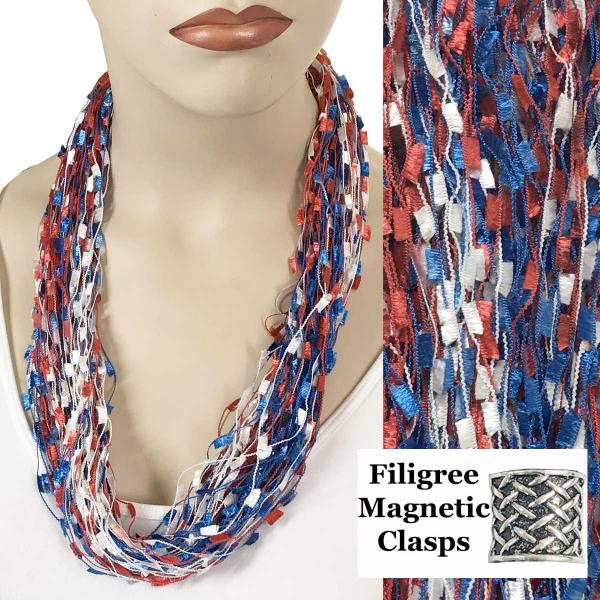 2503 - Magnetic Confetti Thread Necklace USA w/ Filigree Magnet - 
