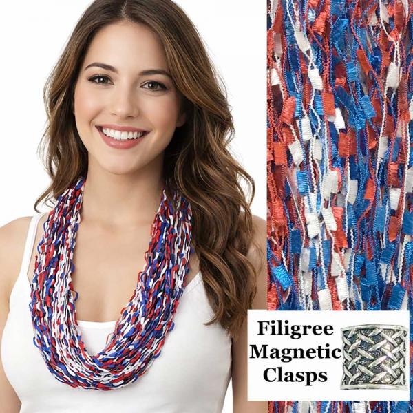 wholesale 2503 - Magnetic Confetti Thread Necklace USA w/ Filigree Magnet - 