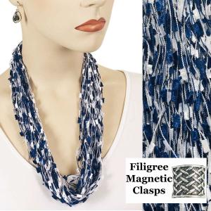 2503 - Magnetic Confetti Thread Necklace Blue-White w/ Filigree Magnet - 