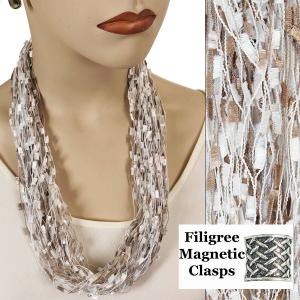 2503 - Magnetic Confetti Thread Necklace Bronze-White w/ Filigree Magnet - 