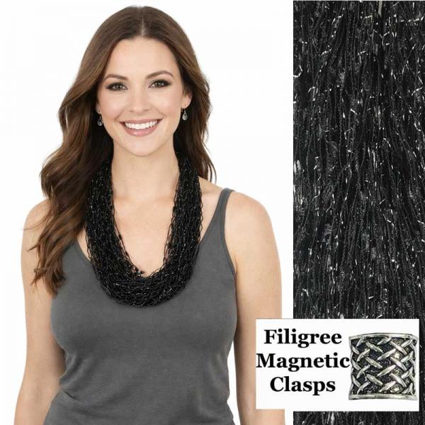 wholesale 2503 - Magnetic Confetti Thread Necklace Black w/ Sparkle w/ Filigree Magnet - 