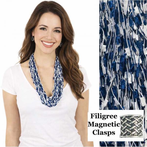 wholesale 2503 - Magnetic Confetti Thread Necklace Blue-White w/ Filigree Magnet - 