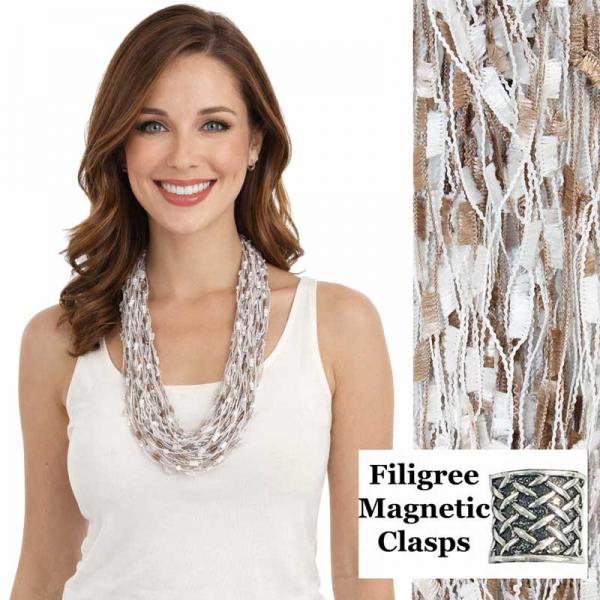 wholesale 2503 - Magnetic Confetti Thread Necklace Bronze-White w/ Filigree Magnet - 