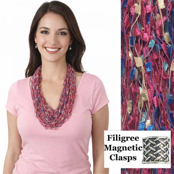 wholesale 2503 - Magnetic Confetti Thread Necklace Hot Pink-Multi w/ Filigree Magnet - 