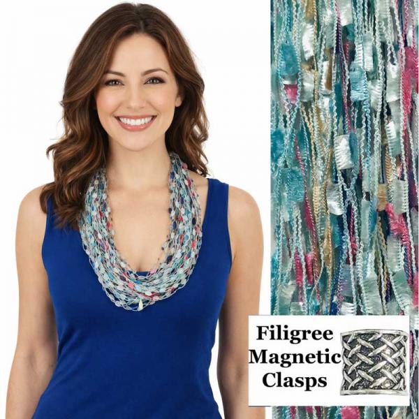 wholesale 2503 - Magnetic Confetti Thread Necklace Light Teal-Multi w/ Filigree Magnet - 