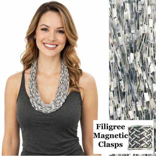 wholesale 2503 - Magnetic Confetti Thread Necklace Silver w/ Filigree Magnetic Clasp - 