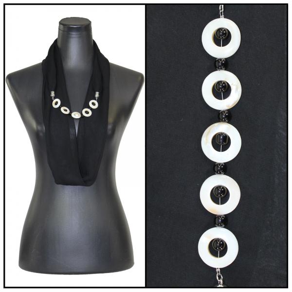 2508 - Jewelry Infinity Scarves 8011 - Solid Black Jewelry Infinity Silky Dress Scarves - 