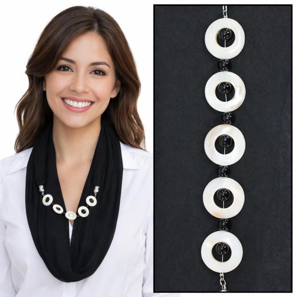 wholesale 2508 - Silky Jewelry Infinity Scarves 8011 - Solid Black Jewelry Infinity Silky Dress Scarves - 