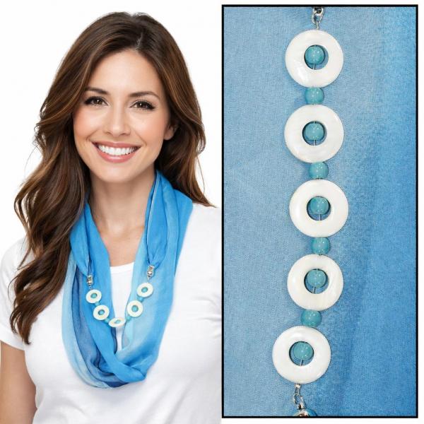 wholesale 2508 - Silky Jewelry Infinity Scarves 8011 - Tri-Color - Blues Jewelry Infinity Silky Dress Scarves - 