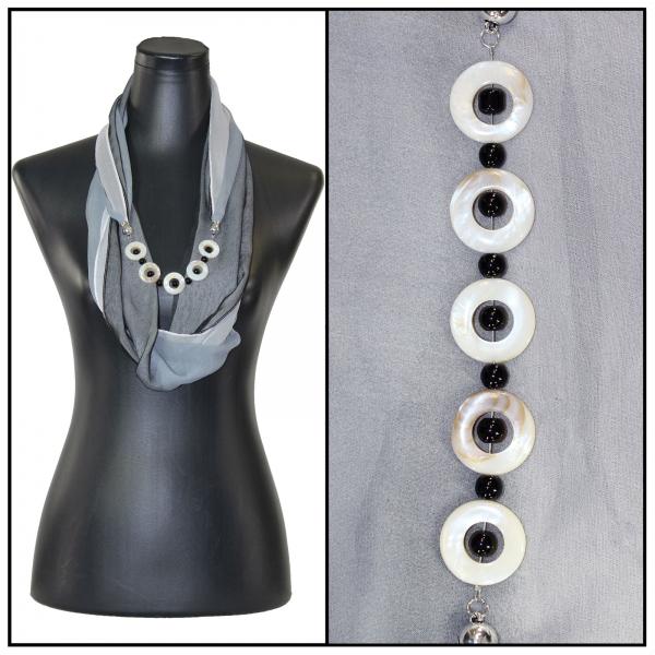 2508 - Jewelry Infinity Scarves 8011 - Tri-Color - Black-Grey-White Jewelry Infinity Silky Dress Scarves - 