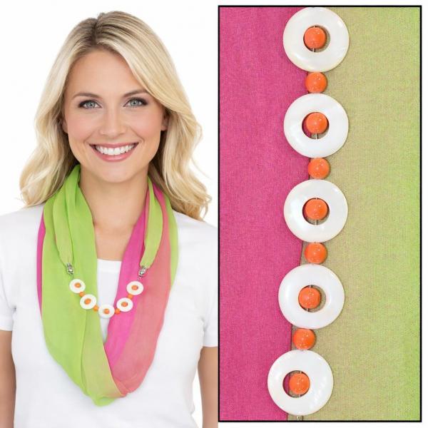 wholesale 2508 - Silky Jewelry Infinity Scarves 8011 - Tri-Color - Magenta-Mauve-Lime Jewelry Infinity Silky Dress Scarves - 