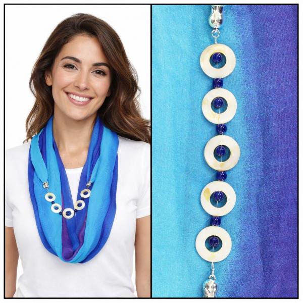 wholesale 2508 - Silky Jewelry Infinity Scarves 8011 - Tri-Color - Royal-Turquoise-Purple Jewelry Infinity Silky Dress Scarves - 