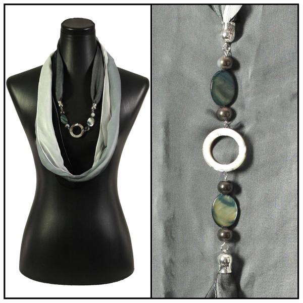 2508 - Jewelry Infinity Scarves 8079 - Tri-Color Black-Grey-White Jewelry Infinity Silky Dress Scarves - 