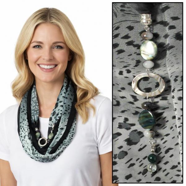 wholesale 2508 - Silky Jewelry Infinity Scarves 8079 - 005 Black (MB) - 
