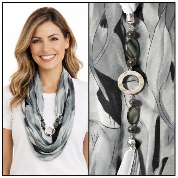 wholesale 2508 - Silky Jewelry Infinity Scarves 8079 - Abstract Brushstrokes Black (MB) - 