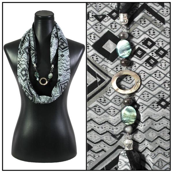 2508 - Jewelry Infinity Scarves 8079 - Diamonds Black Jewelry Infinity Silky Dress Scarves - 