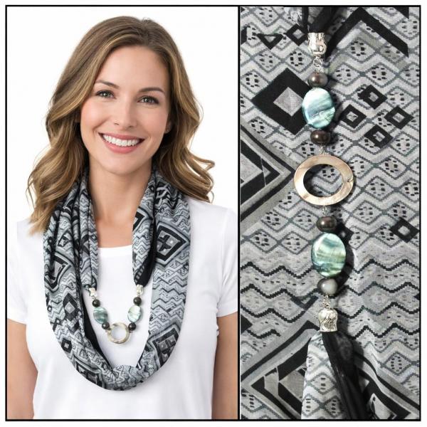 wholesale 2508 - Silky Jewelry Infinity Scarves 8079 - Diamonds Black Jewelry Infinity Silky Dress Scarves - 