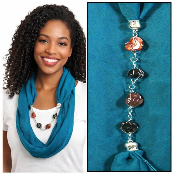 wholesale 2508 - Silky Jewelry Infinity Scarves 8074 - Solid Teal - 