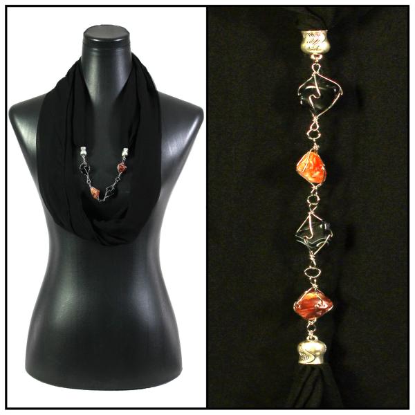 2508 - Jewelry Infinity Scarves 8074 - Solid Black Jewelry Infinity Silky Dress Scarves - 