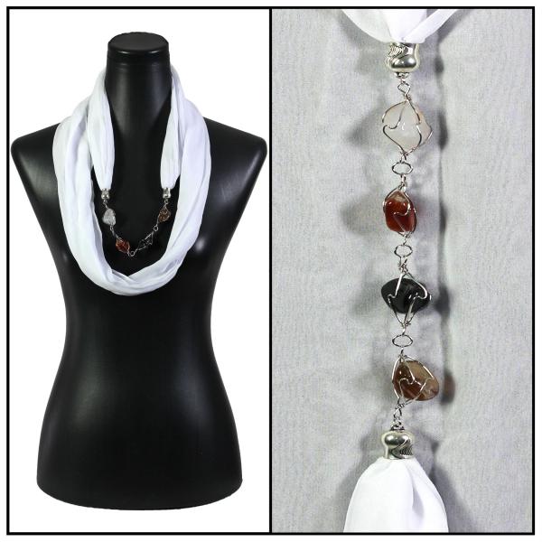2508 - Jewelry Infinity Scarves 8074 - Solid White Jewelry Infinity Silky Dress Scarves - 