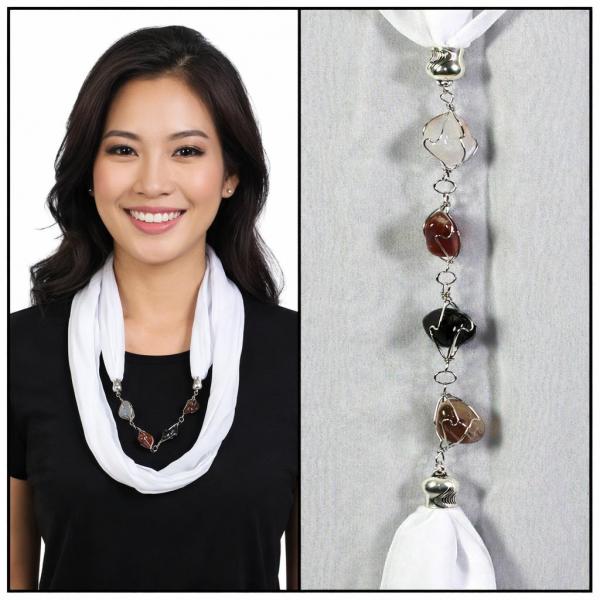 wholesale 2508 - Silky Jewelry Infinity Scarves 8074 - Solid White Jewelry Infinity Silky Dress Scarves - 