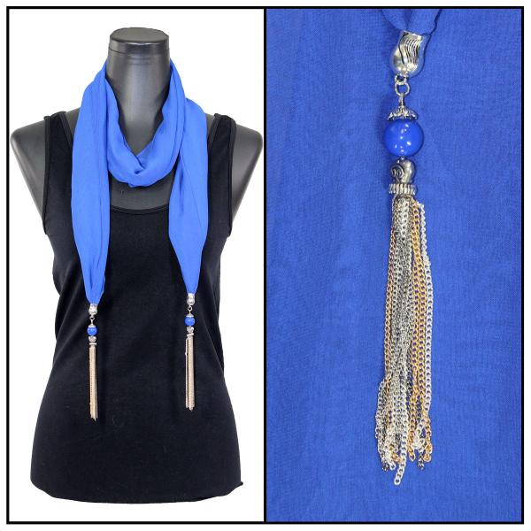 8015 - Metal Tassel Silky Dress Scarves Solid Royal - 