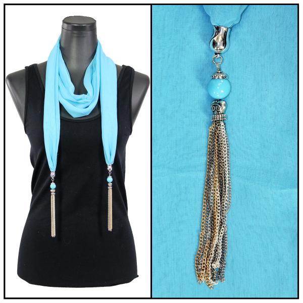 8015 - Metal Tassel Silky Dress Scarves Solid Sky Blue - 