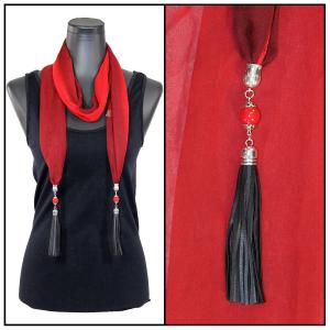 9001 - Tasseled Silky Dress Scarves Tri-Color - Black-Maroon-Red<br>
Leather Tassels - 