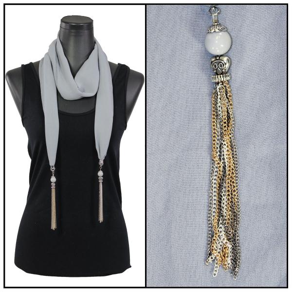 9001 - Tasseled Silky Dress Scarves Solid Grey<br>
Metal Tassels - 