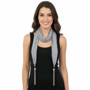 Wholesale 9001 - Tasseled Silky Dress Scarves Solid Grey<br>
Metal Tassels - 