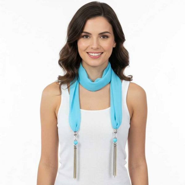 wholesale 9001 - Tasseled Silky Dress Scarves Solid Sky Blue<br>
Metal Tassels - 