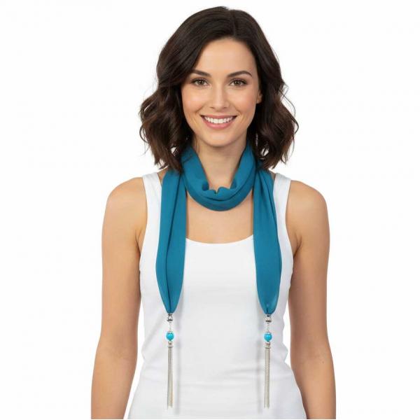 wholesale 9001 - Tasseled Silky Dress Scarves Solid Teal<br>
Metal Tassels - 
