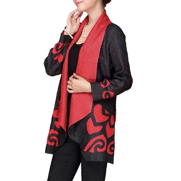 wholesale 2513 - Modern Abstract Cardigan  Red and Black** - 